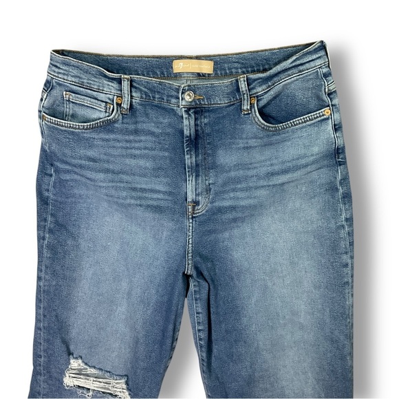 7 For All Mankind Ultra High Rise Cropped Jo Jeans Sz 34 Stretch Distressed - Picture 3 of 13